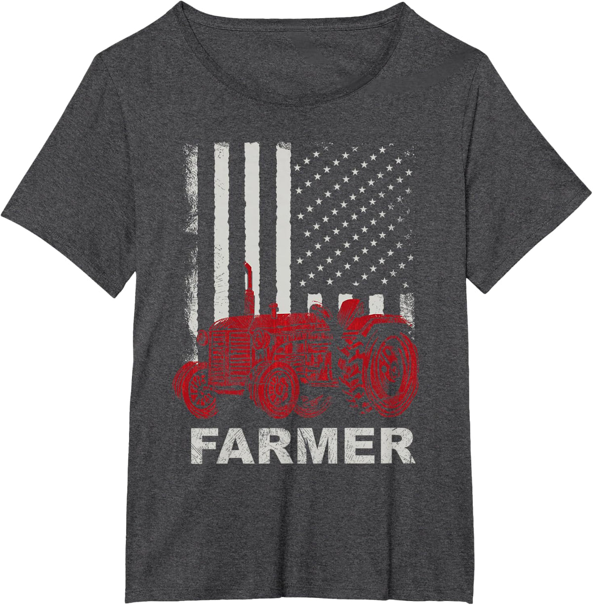 American Flag Farm Tractors Vintage Patriotic Farming Farmer Women Kids Men T-Shirt - Dark Heather Grey