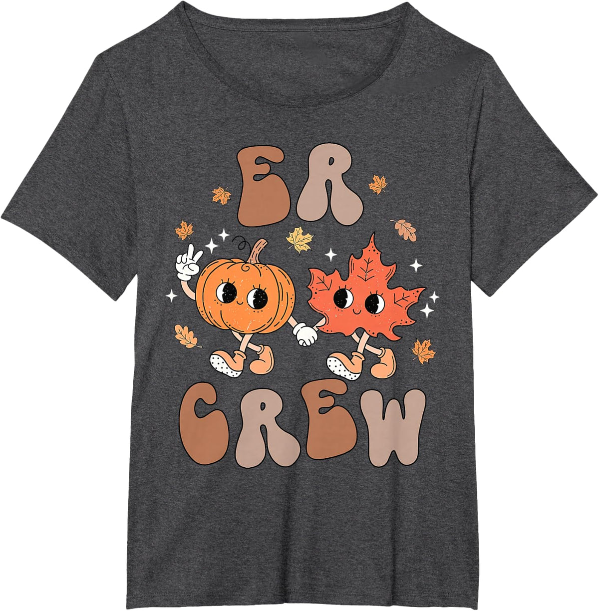 Retro ER Crew Emergency Nurse Pumpkin Fall Thanksgiving T-Shirt - Dark Heather Grey
