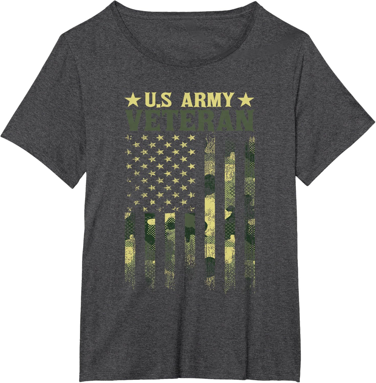 US Army Veteran Patriotic Military Camouflage American Flag T-Shirt - Dark Heather Grey