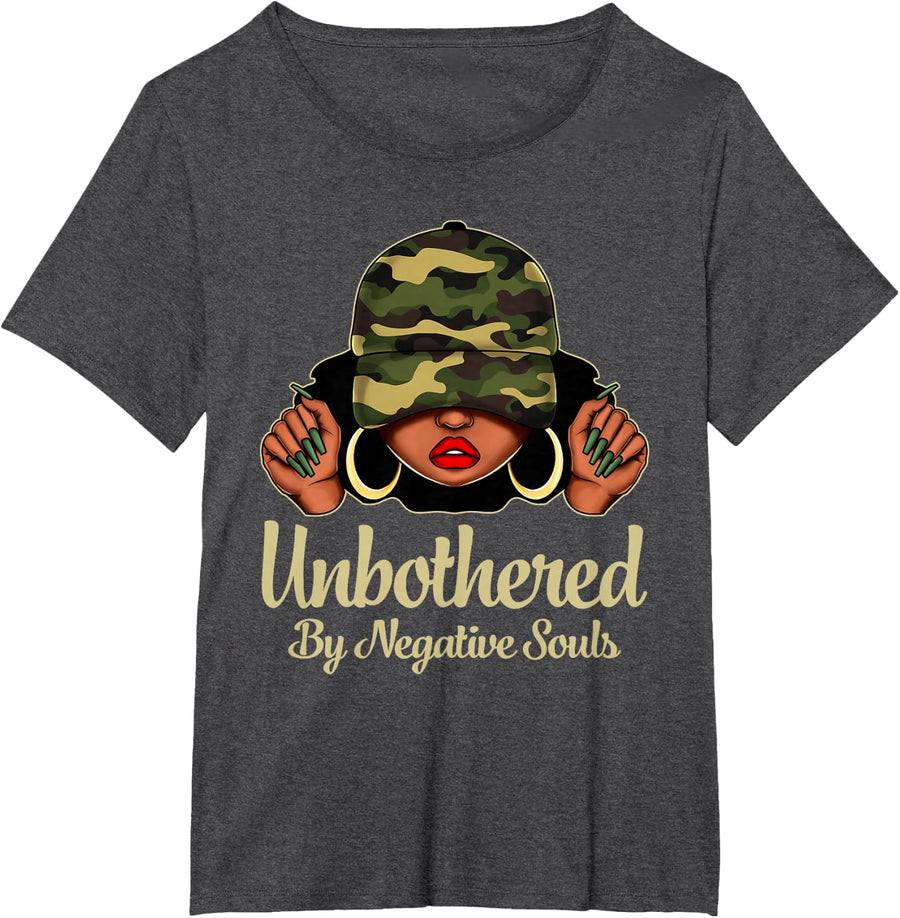 African American Afro Queen Camo Black Woman Unbothered T-Shirt - Dark Heather Grey