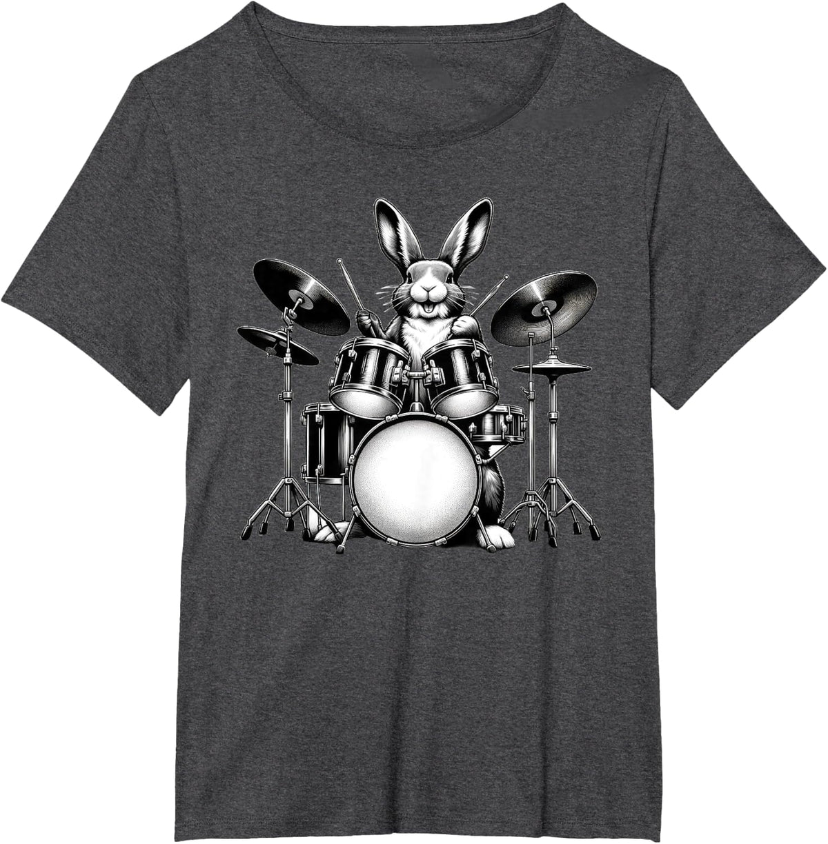 Cute Rabbit Bunny Playing Drums Rabbits Drummer Music T-Shirt - Dark Heather Grey