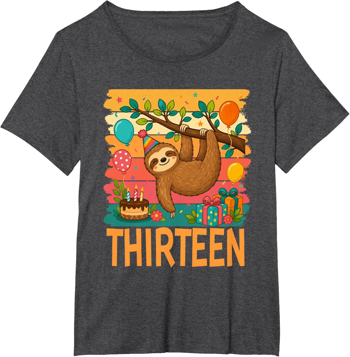13th Birthday Sloth Lovers Themed 13 Year Old Birthday T-Shirt - Dark Heather Grey