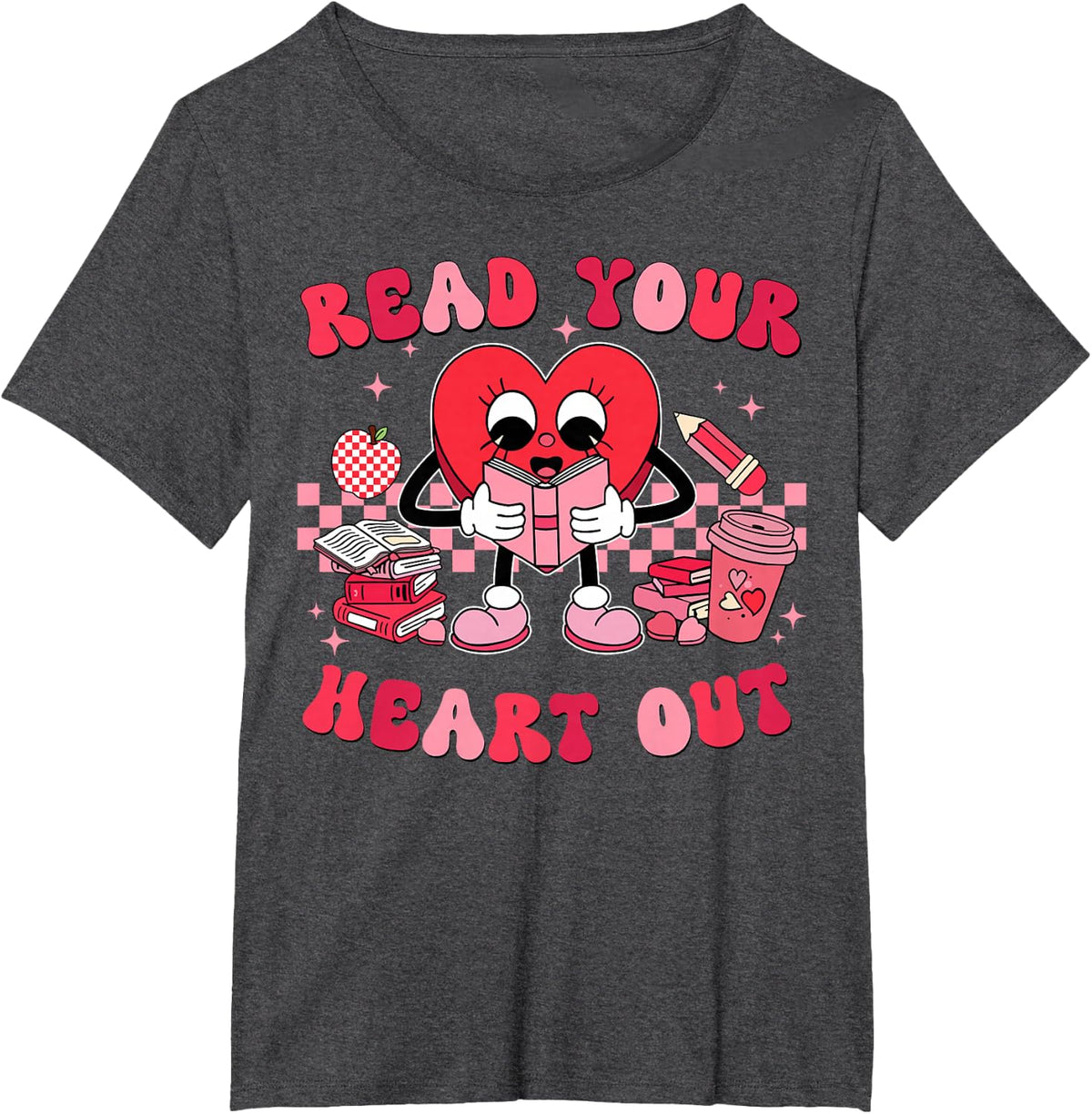 Read Your Heart Out Valentines Day Teachers Book Lovers T-Shirt - Dark Heather Grey