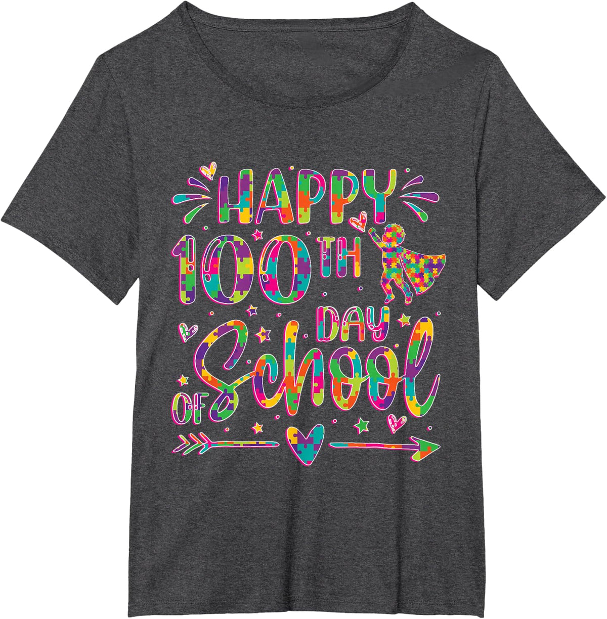 Happy 100th Day Of School Puzzle 100 Days Smarter T-Shirt - Dark Heather Grey
