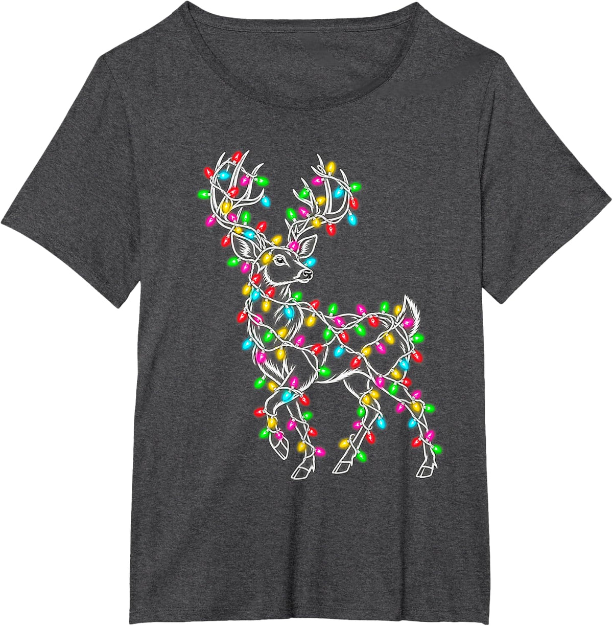 Christmas Whitetail Deer String Lights Hunting Hunter Xmas T-Shirt - Dark Heather Grey