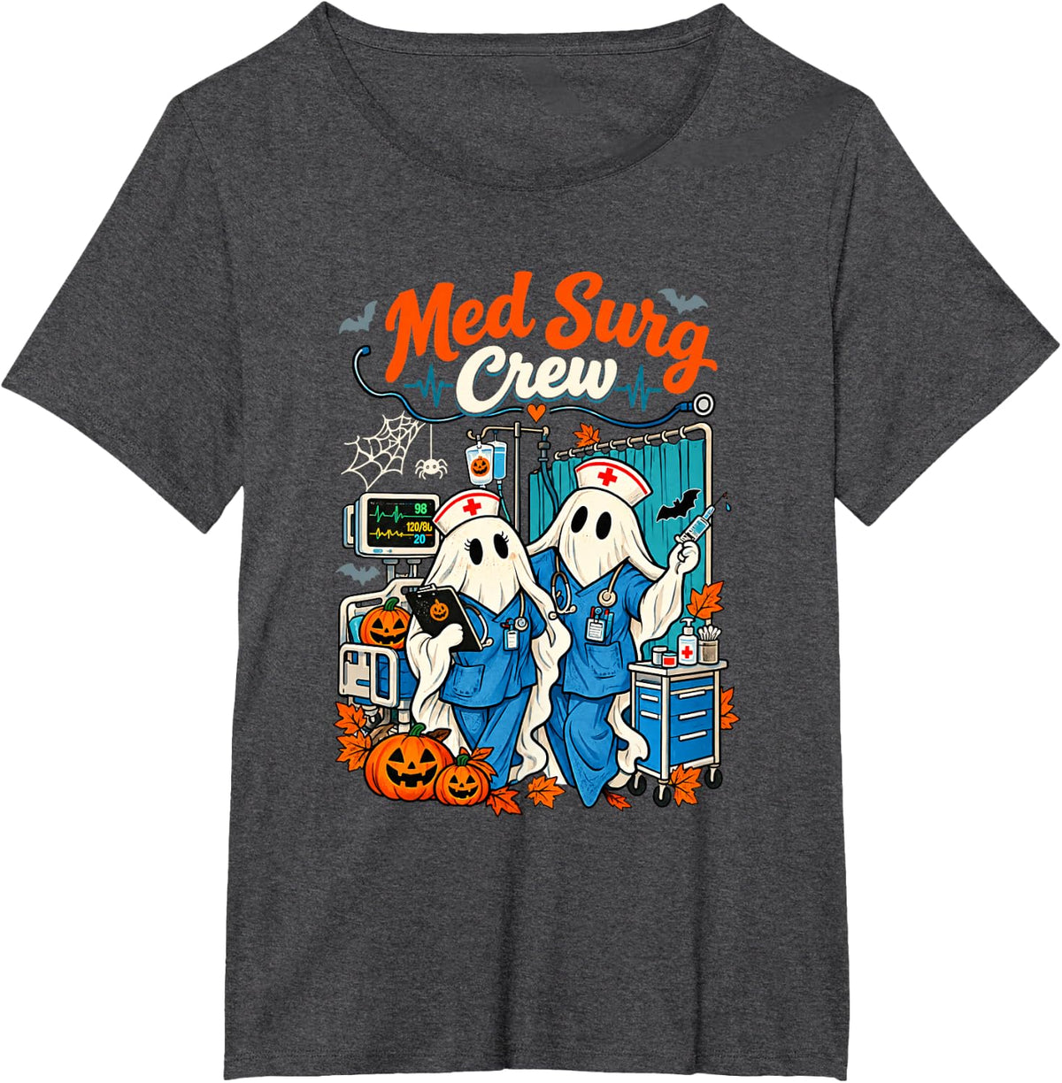 Medical Surgical Nursing Med Surg Crew Nurse Ghost Halloween T-Shirt - Dark Heather Grey