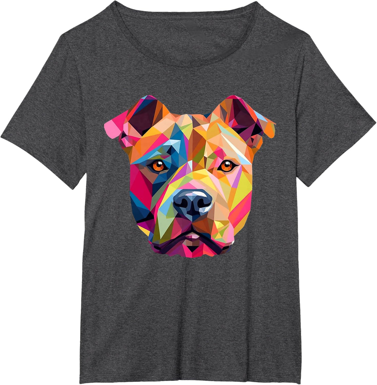 Polygon Abstract Geometric Staffordshire Bull Terrier T-Shirt - Dark Heather Grey