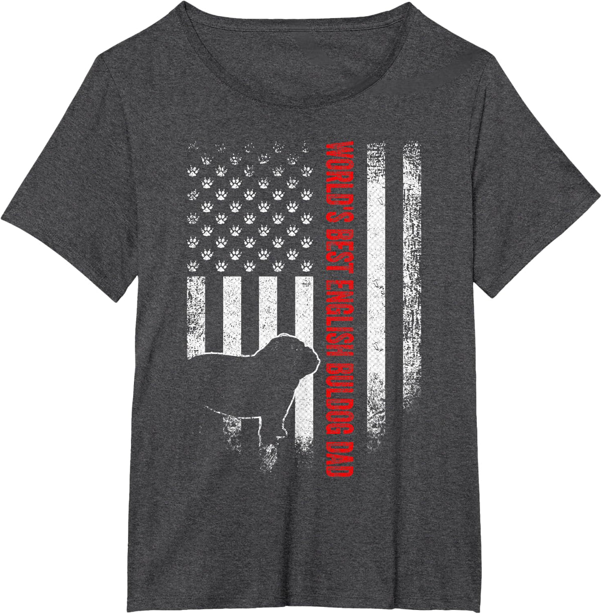 Vintage American Flag World's Best English Bulldog Dad Funny T-Shirt - Dark Heather Grey