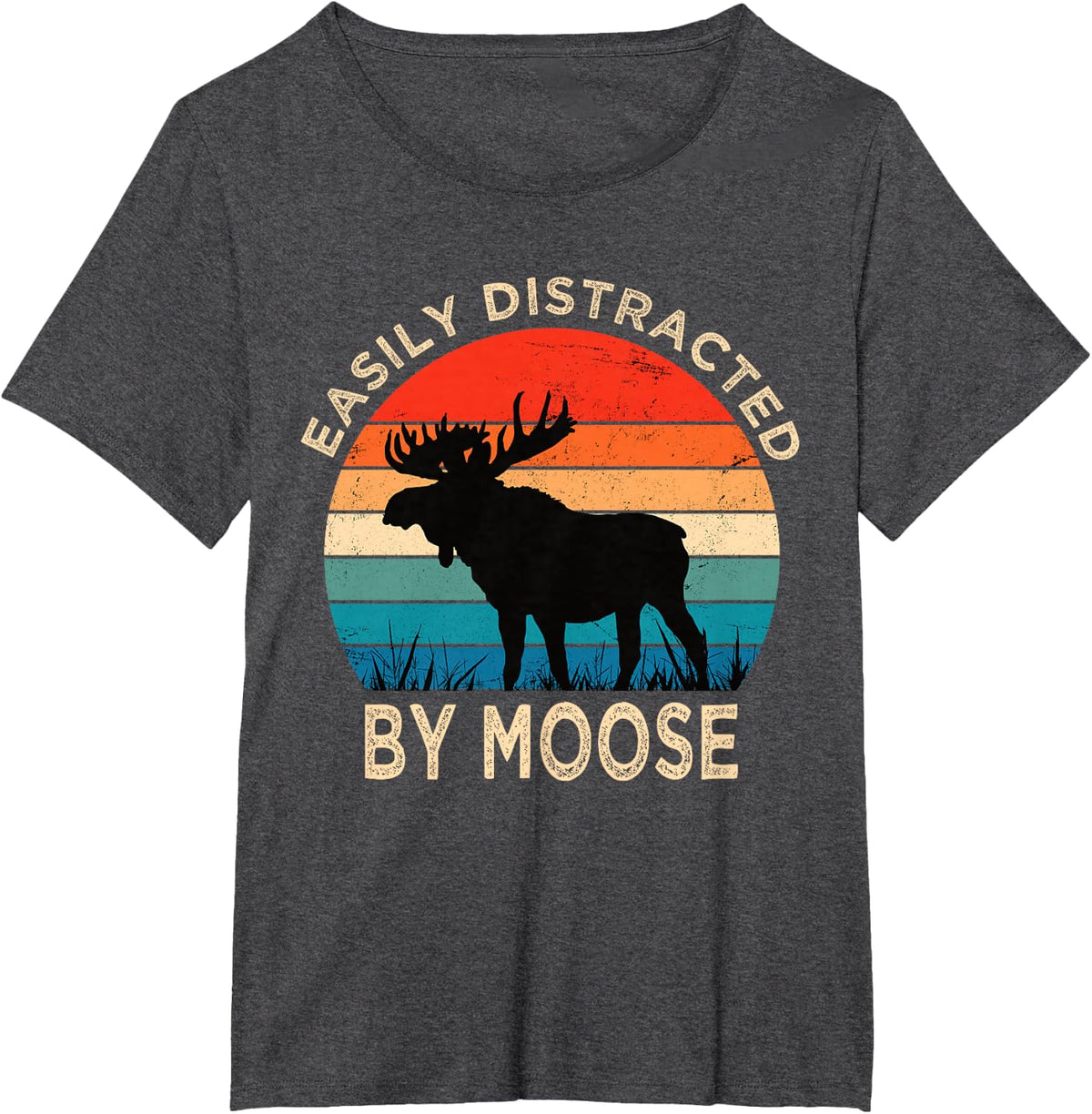 Slightly Distracted by Moose Vintage Funny Moose T-Shirt - Dark Heather Grey