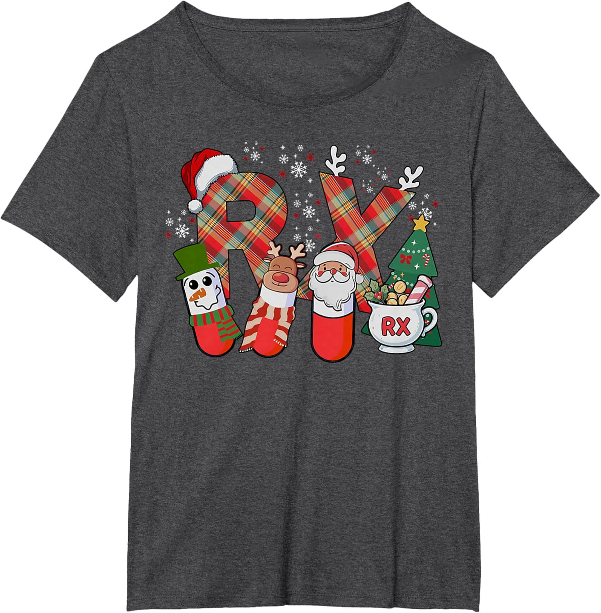 Christmas RX Pharmacy Tech Santa Reindeer Snowman Pharmacist T-Shirt - Dark Heather Grey