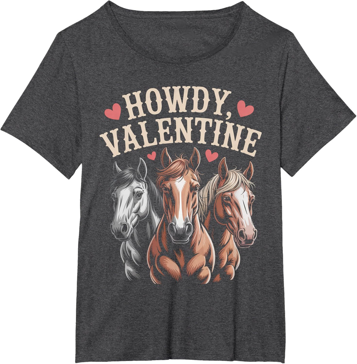 Howdy Valentine Cute Horses Valentines´s Day T-Shirt - Dark Heather Grey