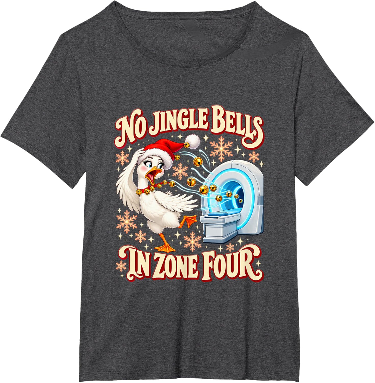 No Jingle Bells in Zone Four Funny MRI Tech Christmas T-Shirt - Dark Heather Grey