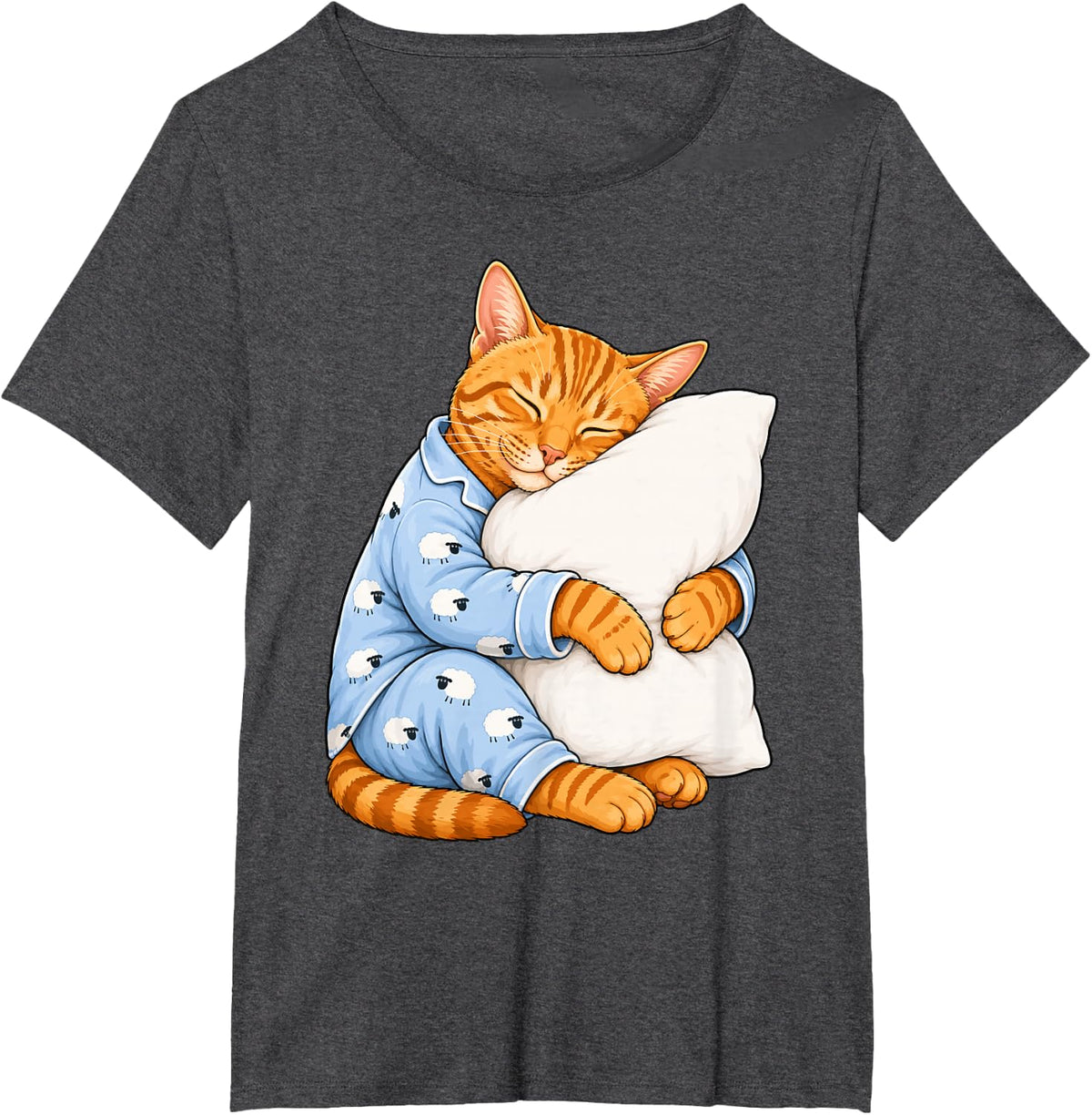 Orange Tabby Cat Sleeping in Cute Pajamas Sleep T-Shirt - Dark Heather Grey