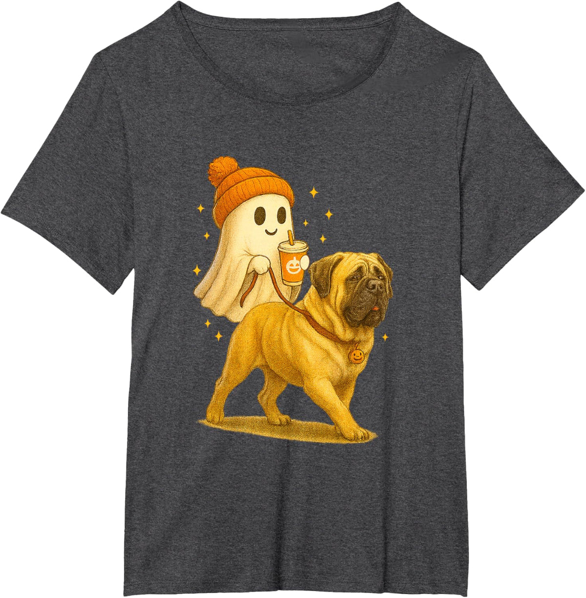 Mastiff Halloween Ghost Walking Mastiff Dog T-Shirt - Dark Heather Grey