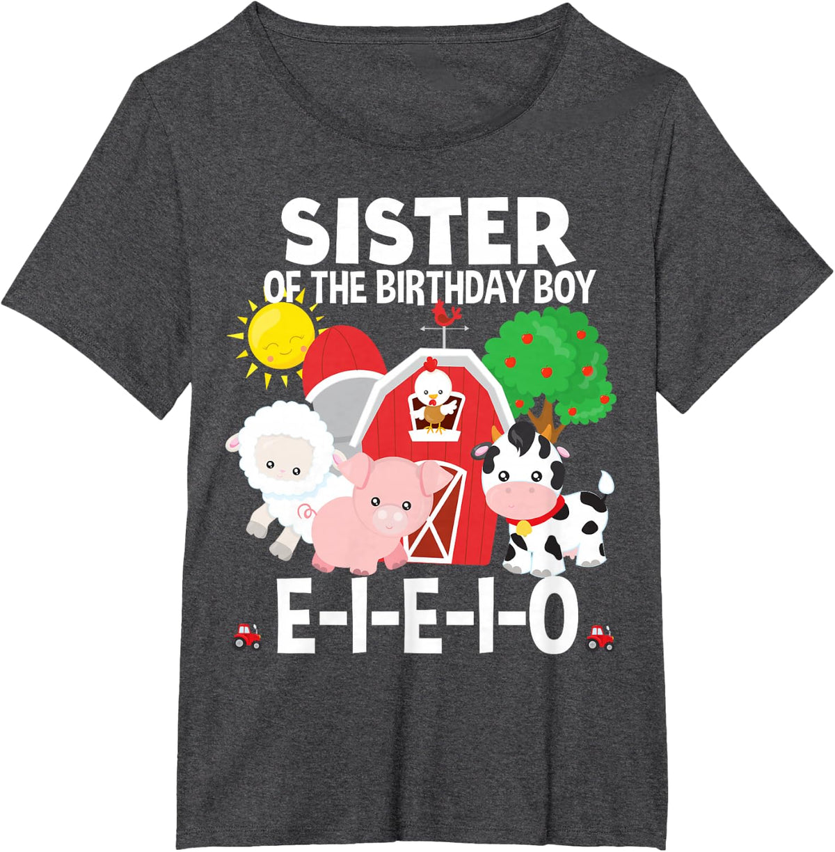 Sister Birthday Boy Old MacDonald Birthday Party Matching T-Shirt - Dark Heather Grey