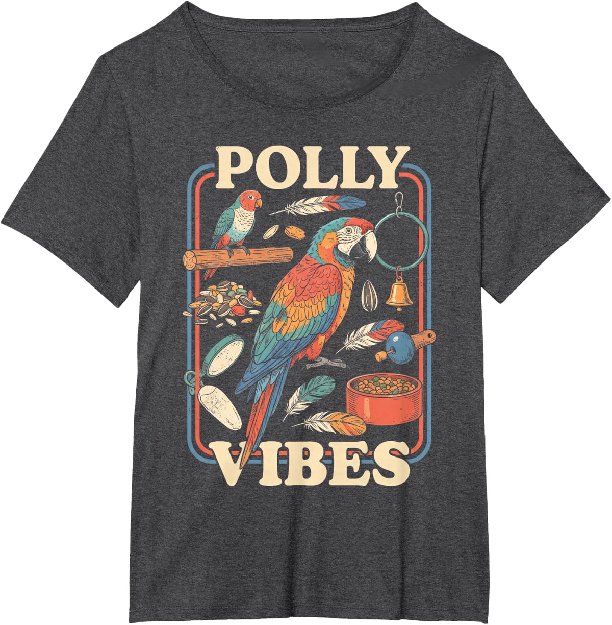 Parrot Bird Lover Vintage Poster T-Shirt - Dark Heather Grey