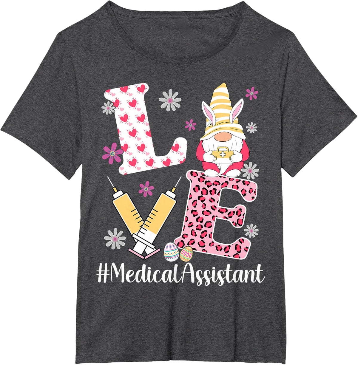 Love Medical Assistant - Leopard Pattern Thanksgiving CMA T-Shirt - Dark Heather Grey