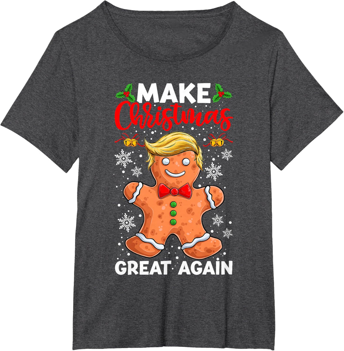 Funny Trump Gingerbread Man Make Christmas Great Again 2024 T-Shirt - Dark Heather Grey