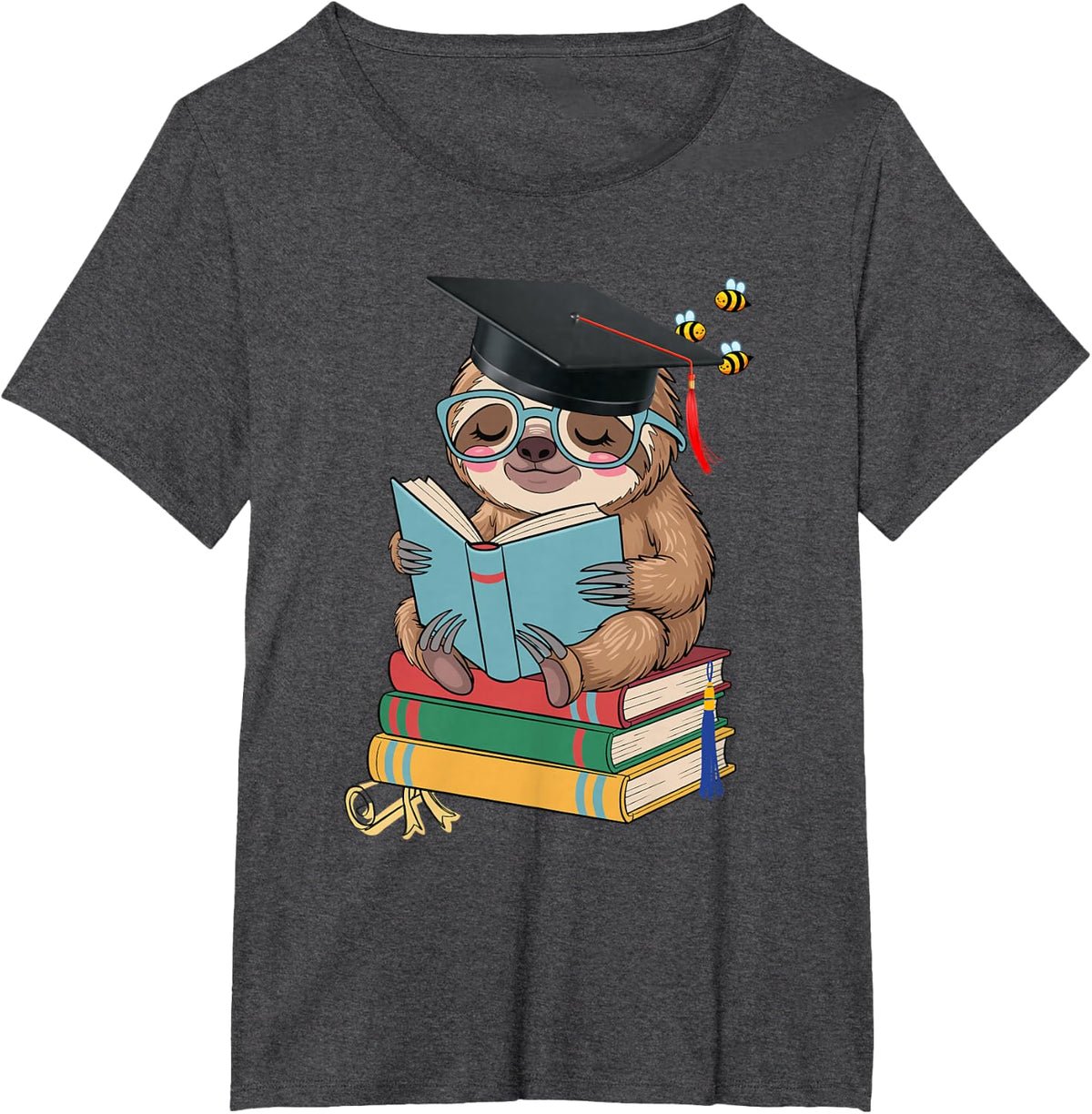 Educated Sloth Reading a Book T-Shirt - Dark Heather Grey