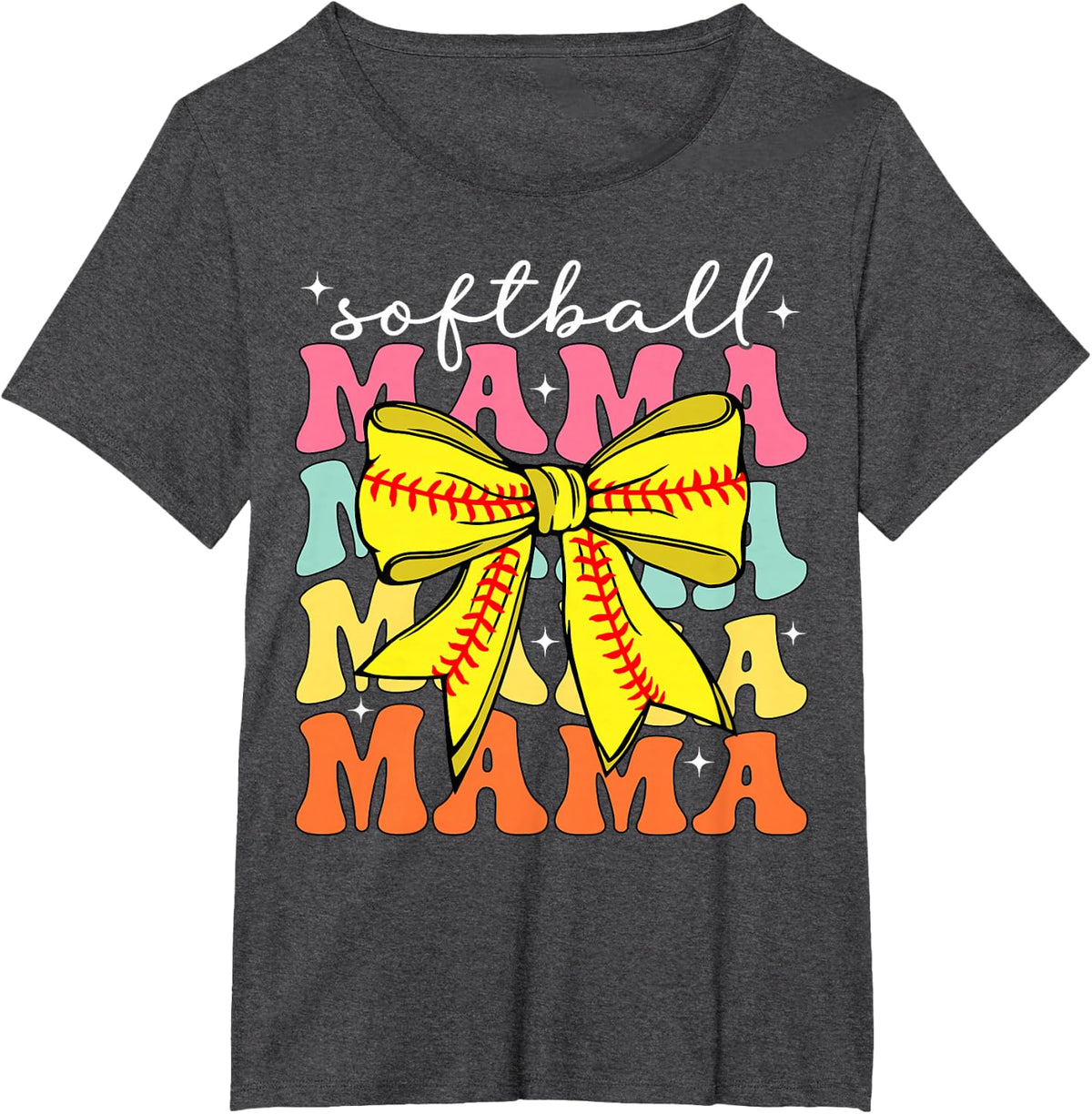 Softball Mama Coquette Bow Softball Mom Mothers Day Game day T-Shirt - Dark Heather Grey