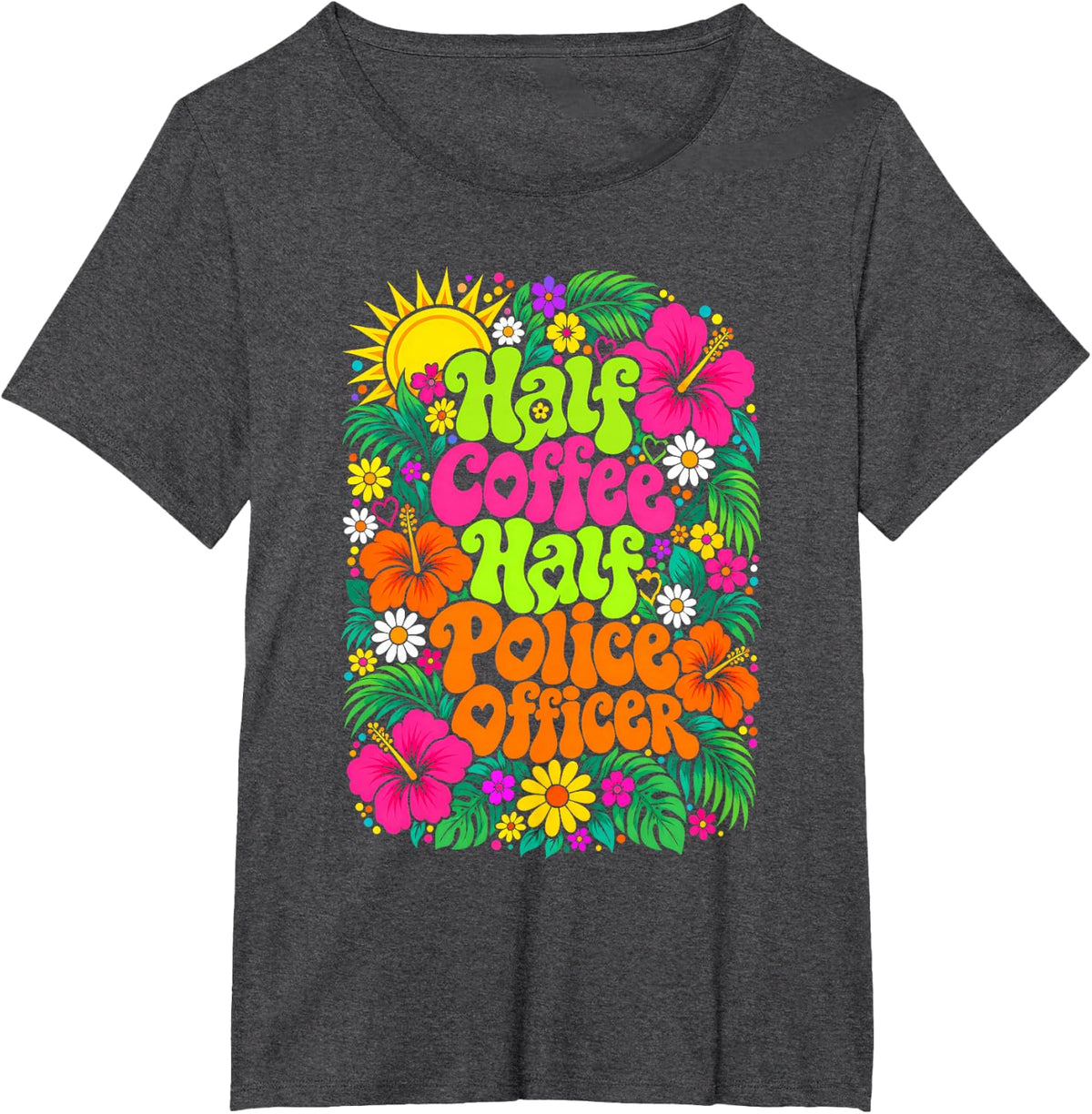 Half Coffee Half Police Officer T-Shirt - Dark Heather Grey
