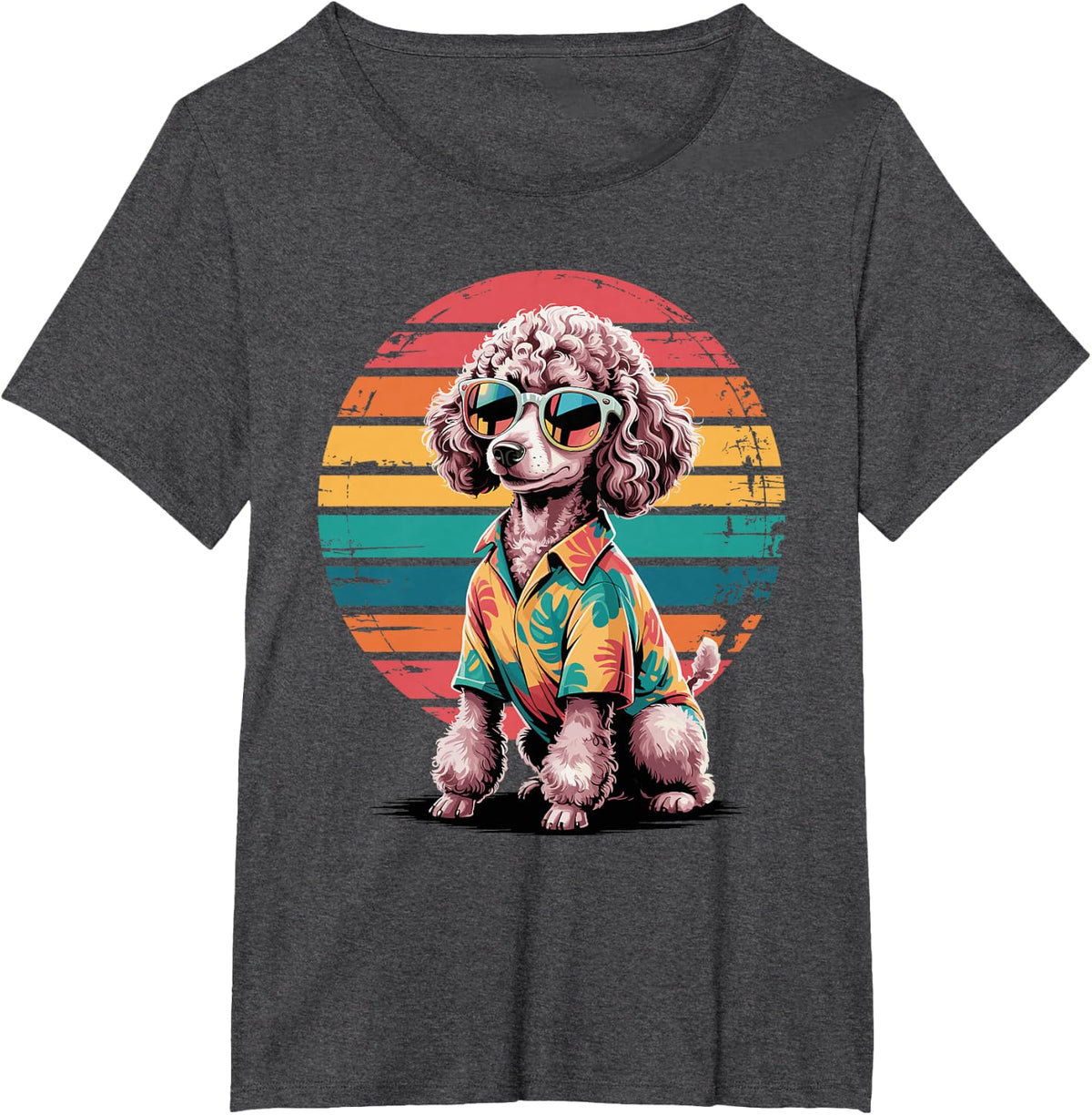 Poodle Sunglasses Hawaiian Beach Summer Poodles T-Shirt - Dark Heather Grey