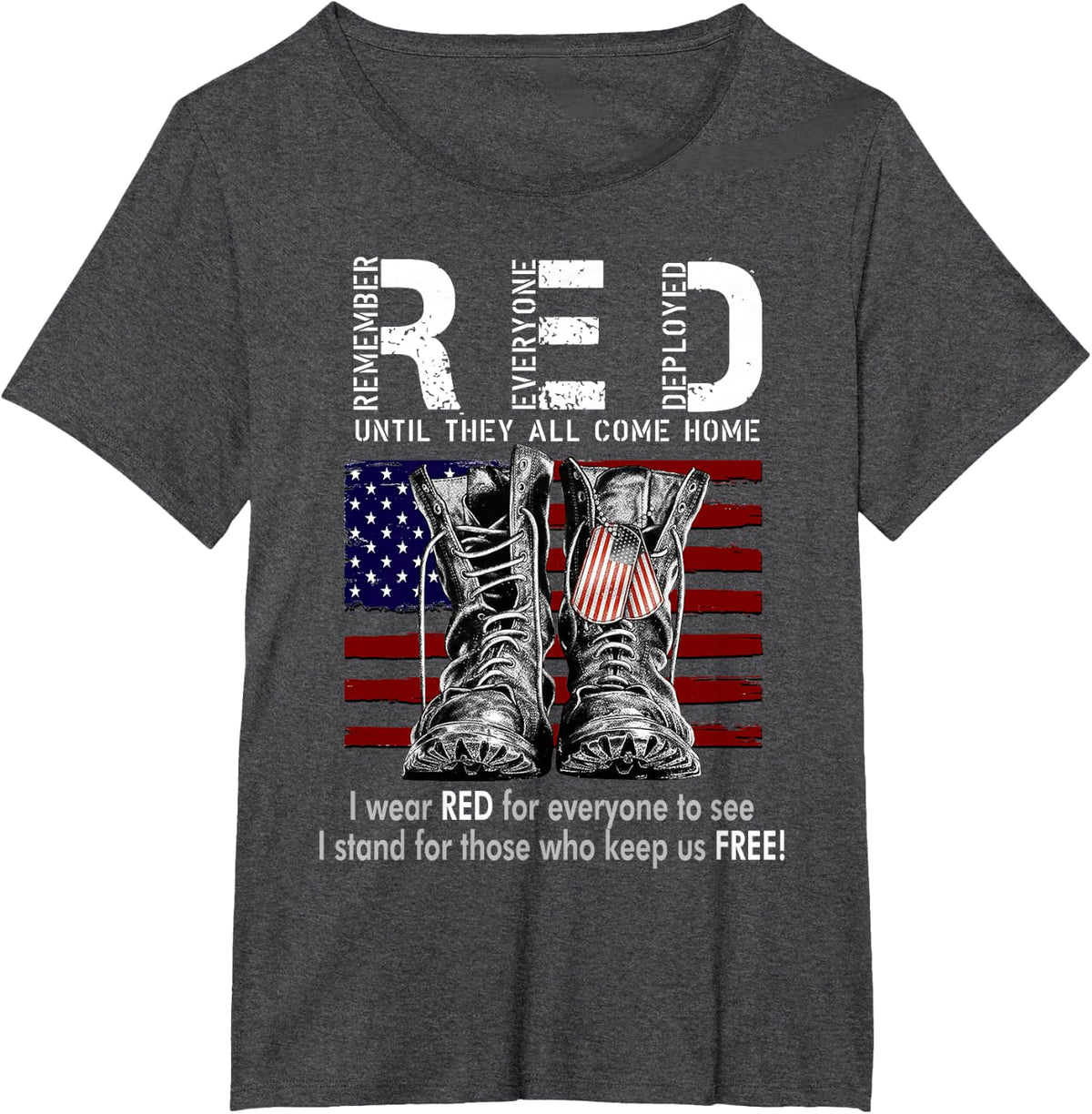 On Friday We Wear Red Military R.E.D Friday Military Remember Everyone Deployed Unisex-Adults US Flag T-Shirt Black Small