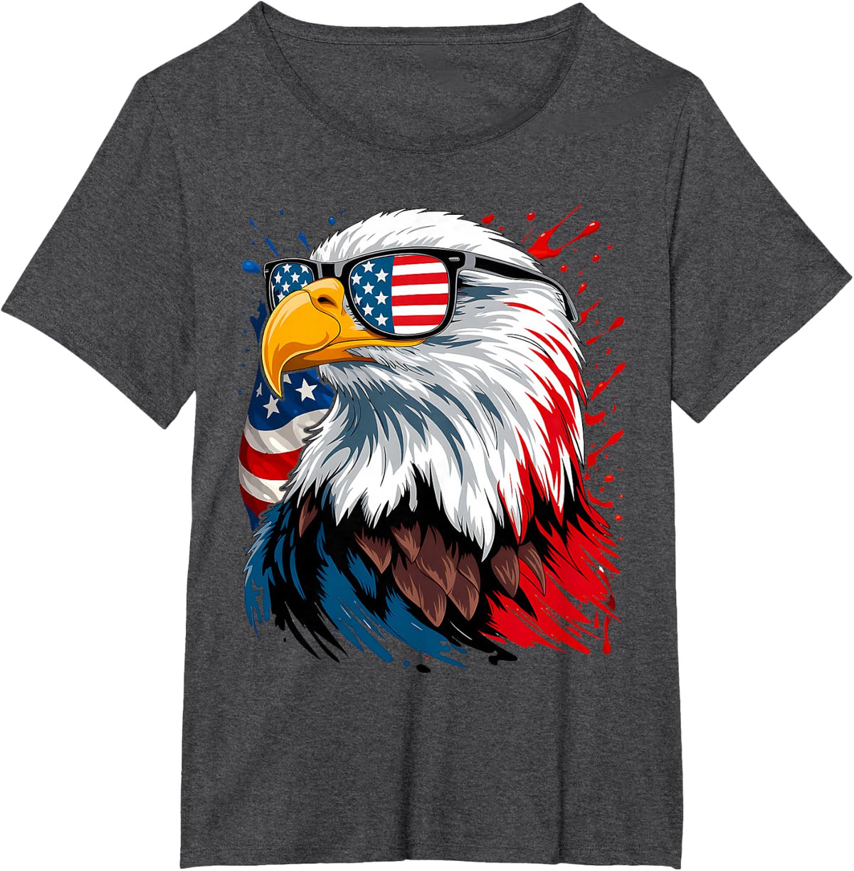 Bald Eagle with American Flag Sunglasses – USA Merica T-Shirt - Dark Heather Grey