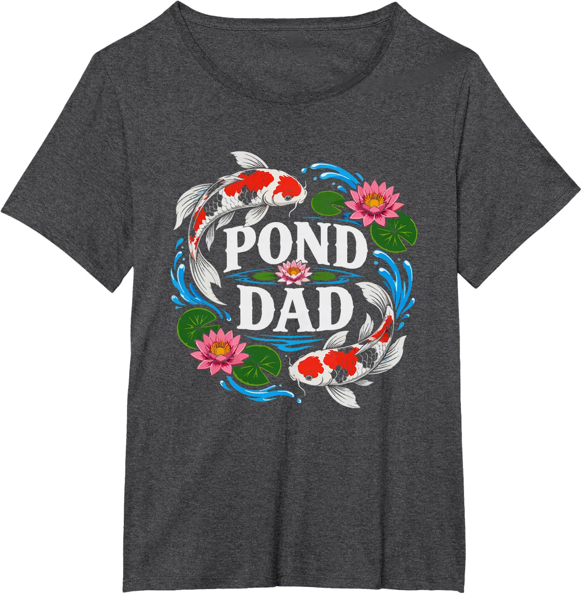 Koi Pond Dad Floral Fish Art Botanical Father Hobby T-Shirt - Dark Heather Grey