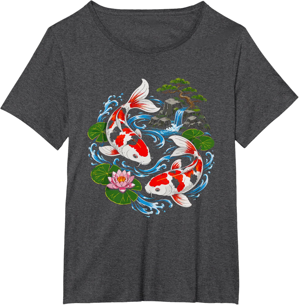 Koi Pond Dad Fish Pattern Tropical Art Father Hobby T-Shirt - Dark Heather Grey