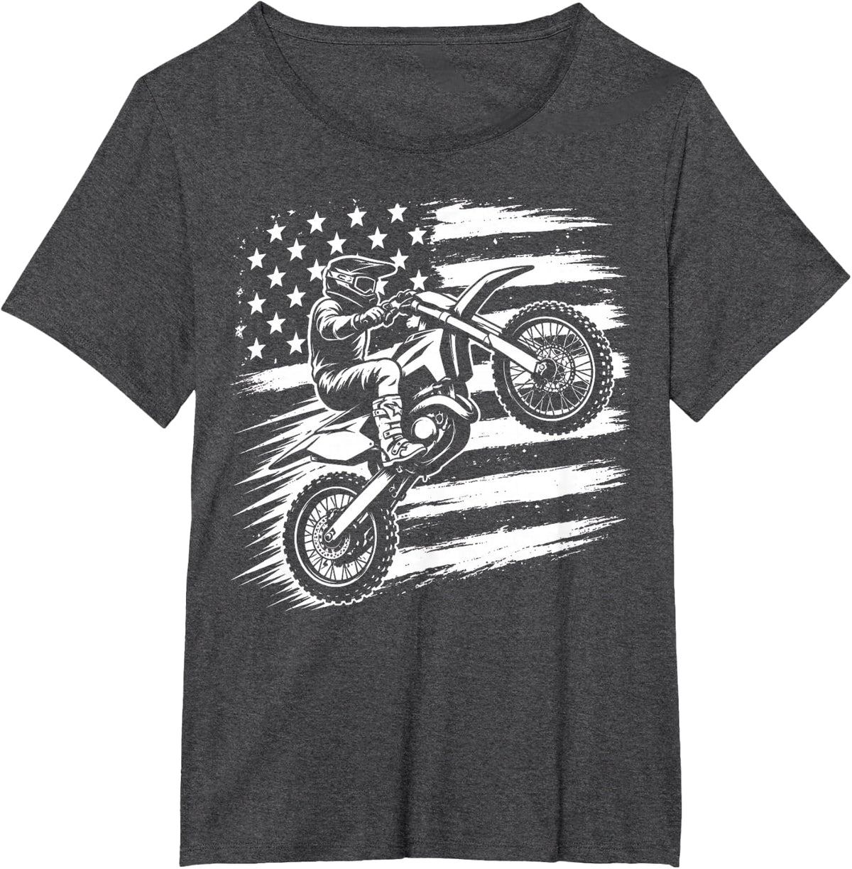 Dirt Bike American Flag Rider Racing Motocross T-Shirt - Dark Heather Grey