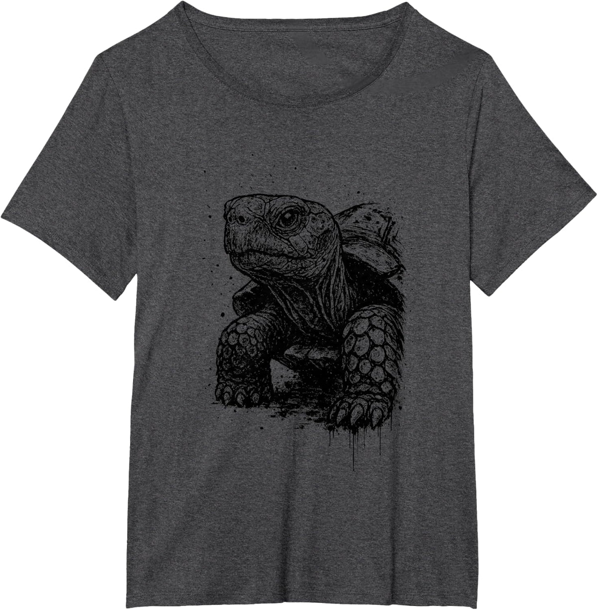 Tortoise Ink Art Grunge Edgy Wildlife Nature Portrait Turtle T-Shirt - Dark Heather Grey
