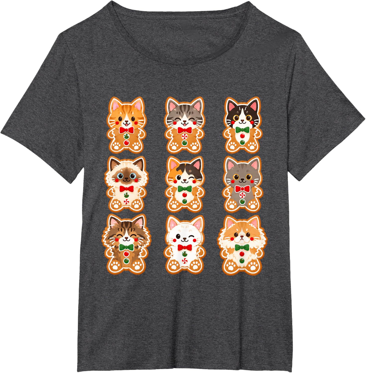 Gingerbread Snacks Christmas Party Cat Lover Breeds T-Shirt - Dark Heather Grey