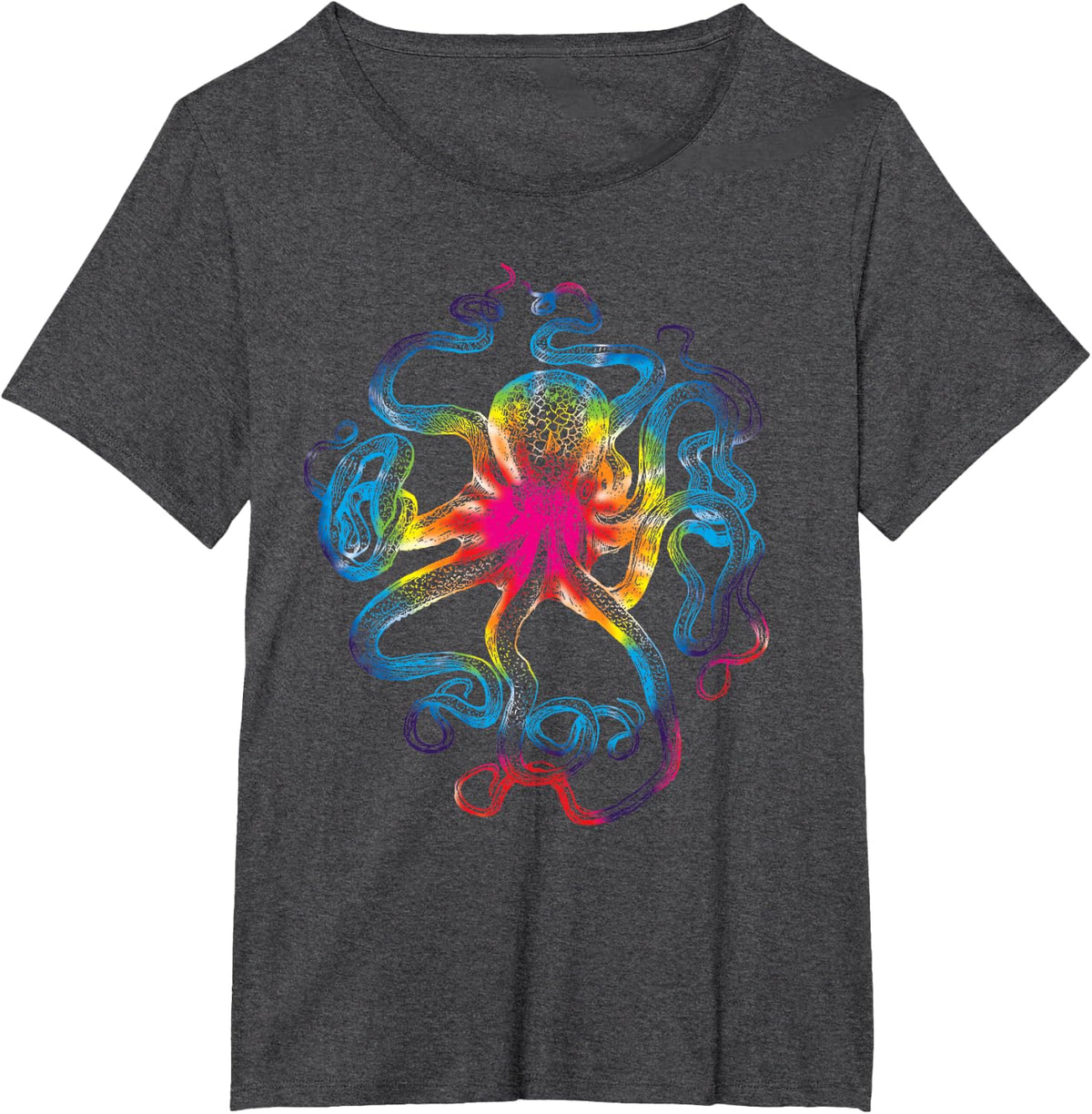 Tie Dye Kraken Octopus T-Shirt - Dark Heather Grey