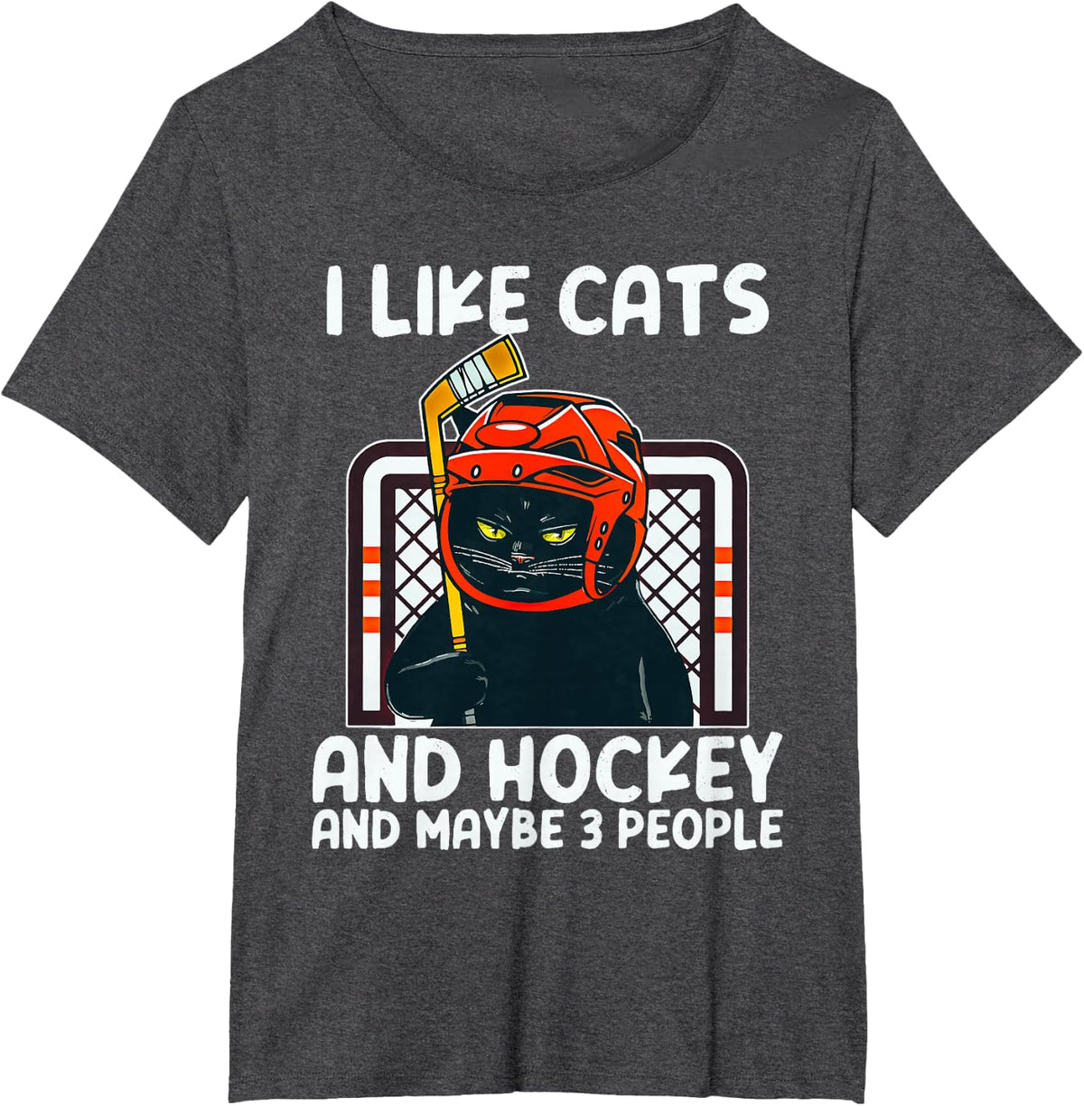 I Like Cats And Hockey And Maybe 3 People Black Catsc T-Shirt - Dark Heather Grey