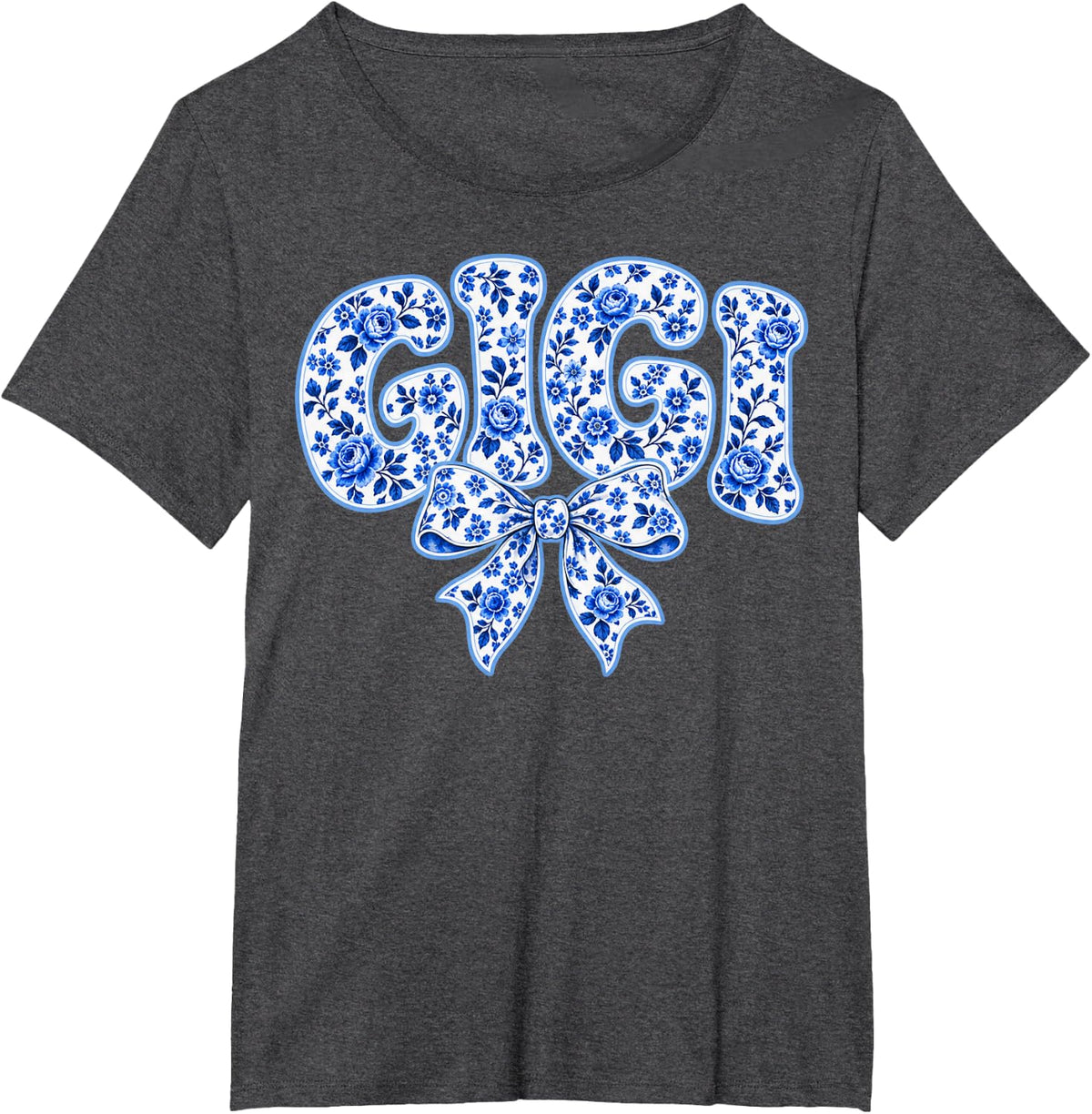 Gigi Blue Chinoiserie Bubble Name Art T-Shirt - Dark Heather Grey