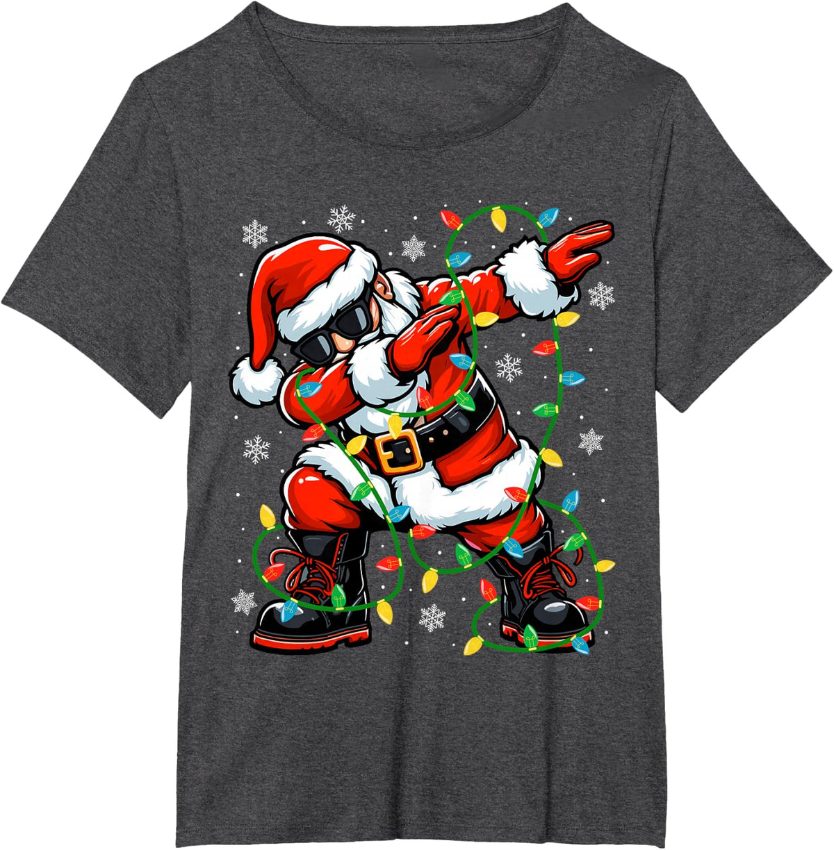 Christmas Dabbing Santa Claus Xmas Lights Kids Christmas T-Shirt - Dark Heather Grey