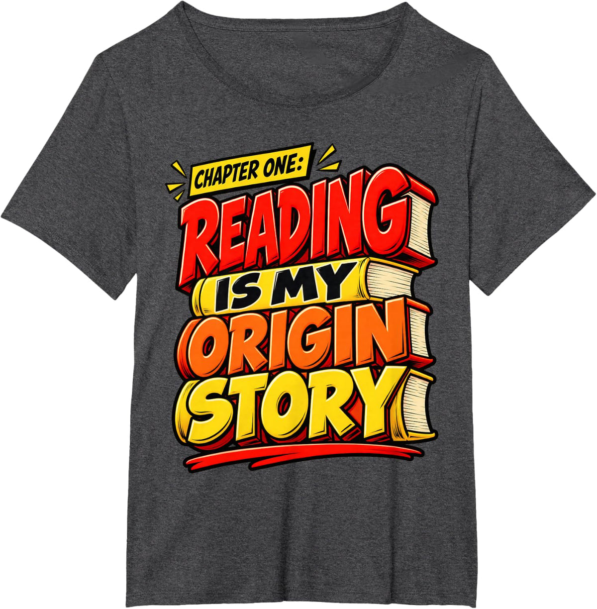Reading is My Origin Story Comic Book Lover Art T-Shirt - Dark Heather Grey