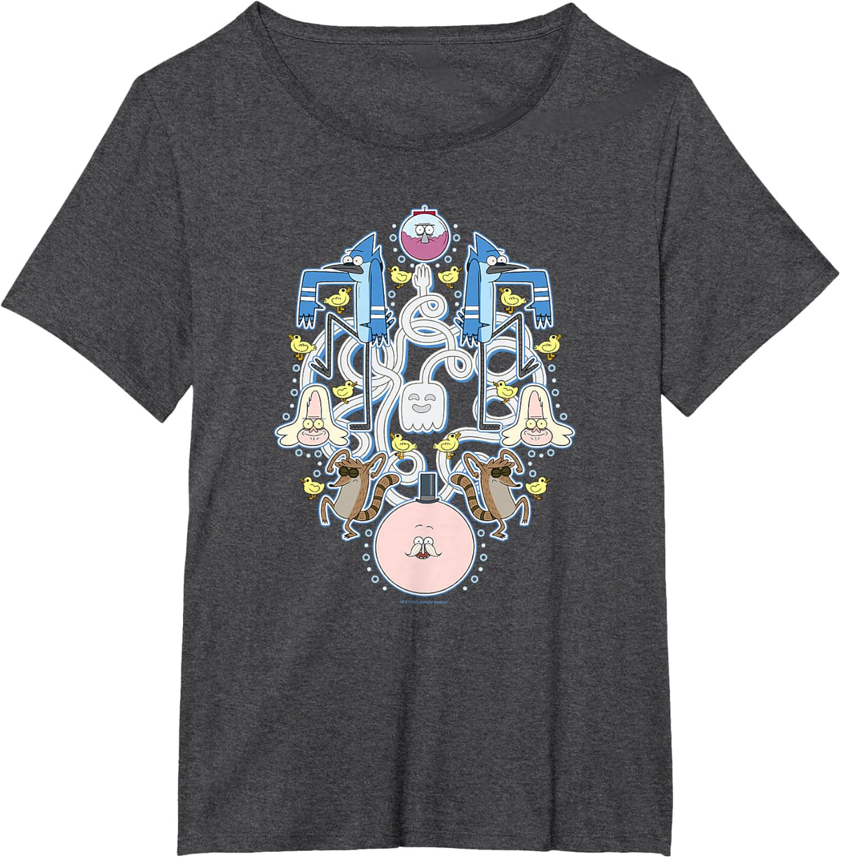 Regular Show Ducks & Bubbles Dance T-Shirt - Dark Heather Grey