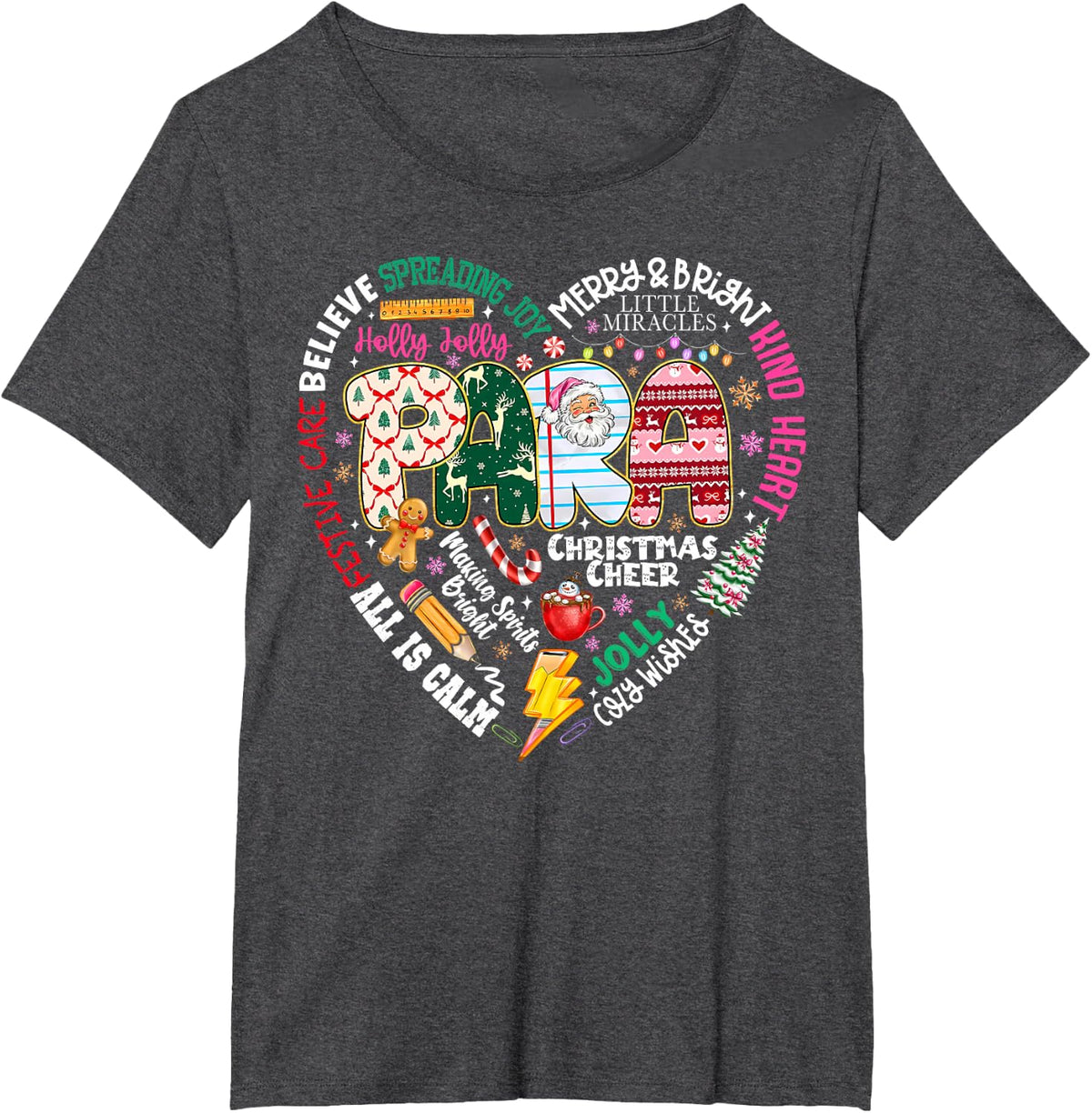 para Heart Christmas Paraprofessional SPED Teacher Xmas T-Shirt - Dark Heather Grey