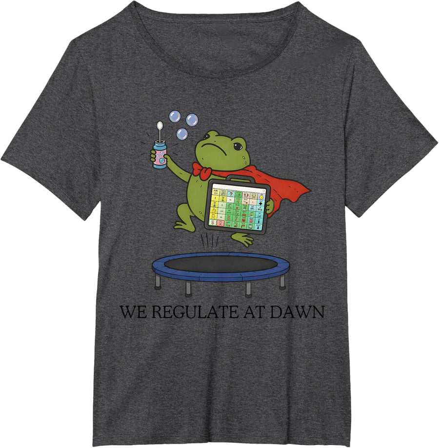 We Regulate At Dawn Frog Inclusion Neurodiversity SPED Team T-Shirt - Dark Heather Grey