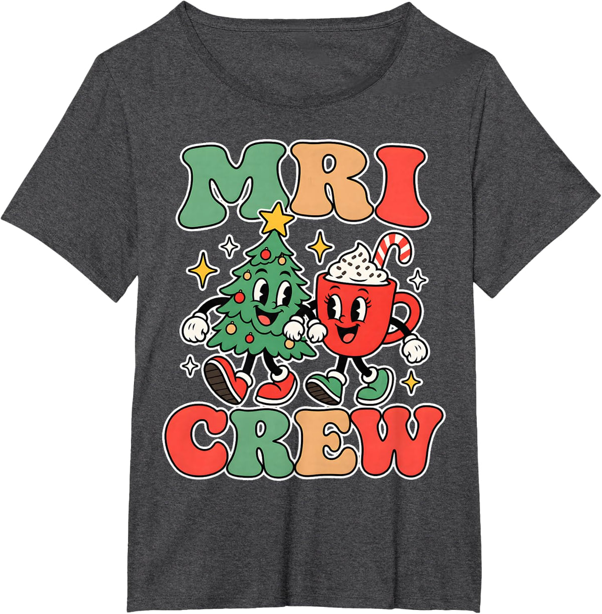 Retro MRI Tech Crew Christmas Radiology Xmas Holiday T-Shirt - Dark Heather Grey