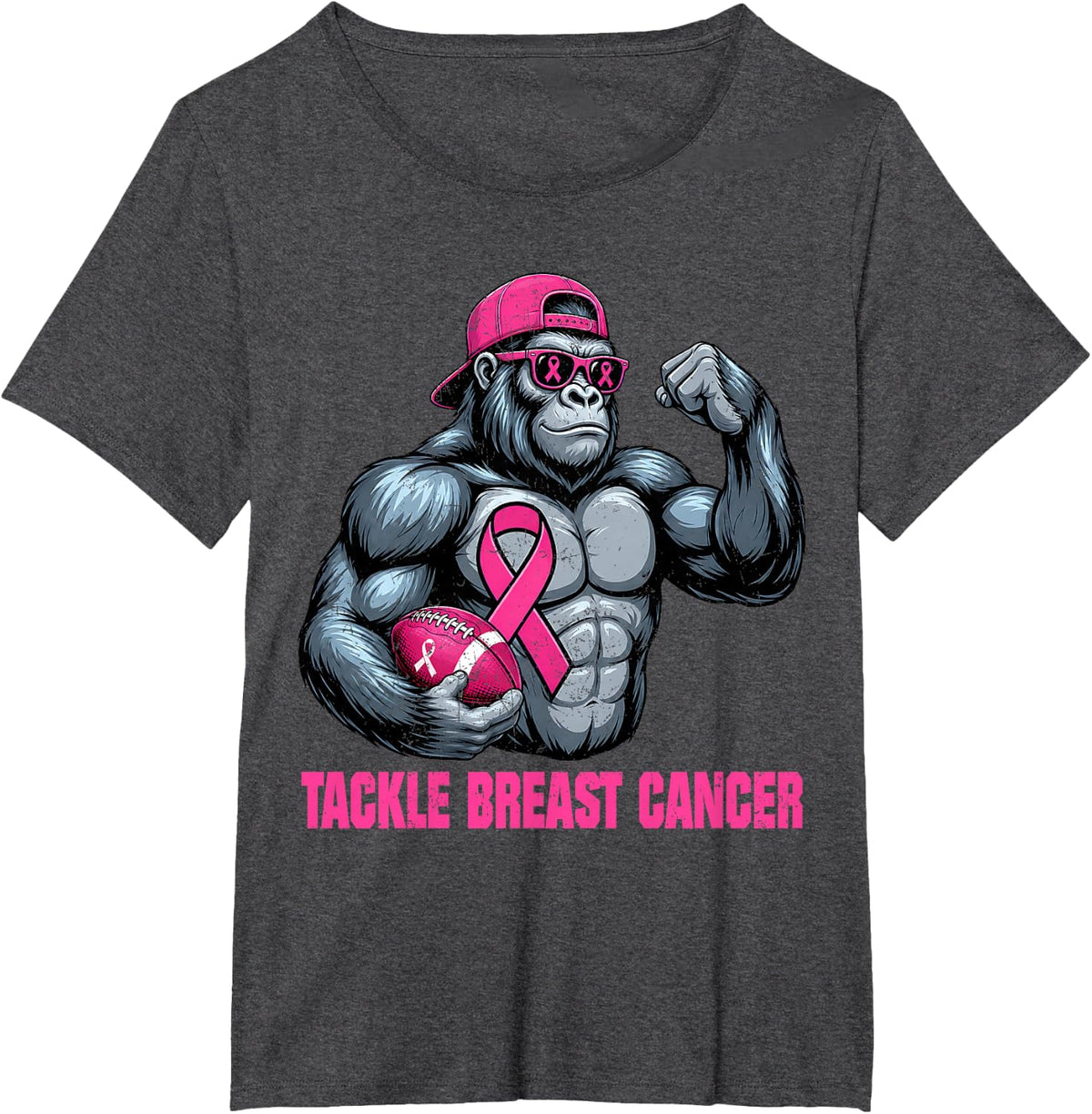 Tackle Breast Cancer Bigfoot Football Pink Ribbon Men Boy T-Shirt - Dark Heather Grey