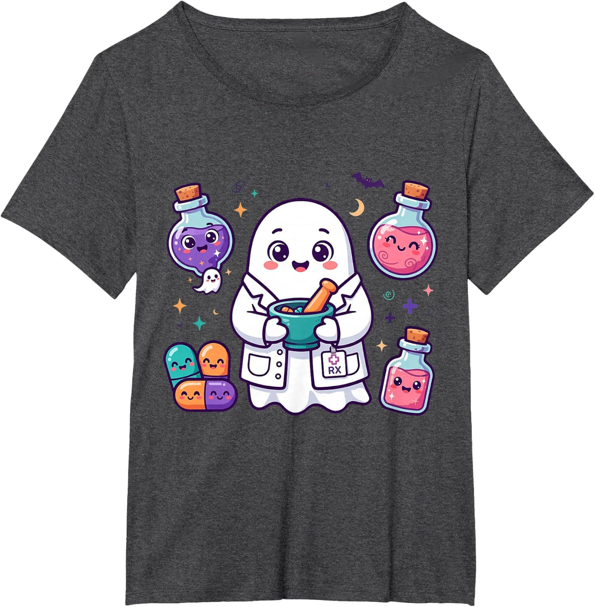 Pharmacy Technician Pharmacist Medical Halloween Boo Crew T-Shirt - Dark Heather Grey