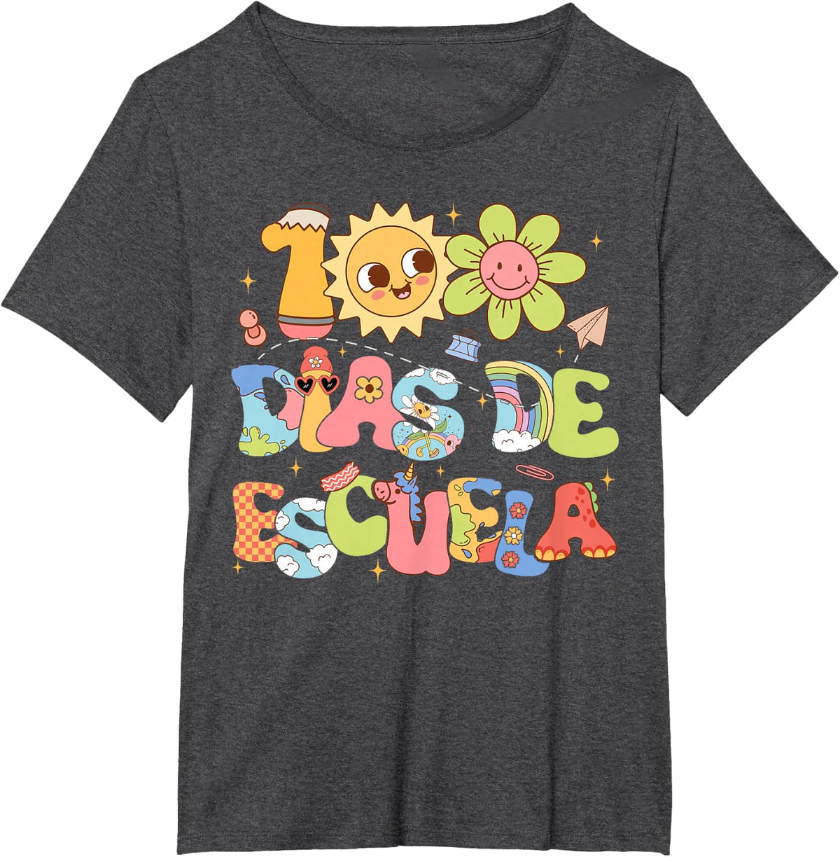 Feliz 100 Dias De Escuela Spanish Happy 100Th Day Of School T-Shirt - Dark Heather Grey