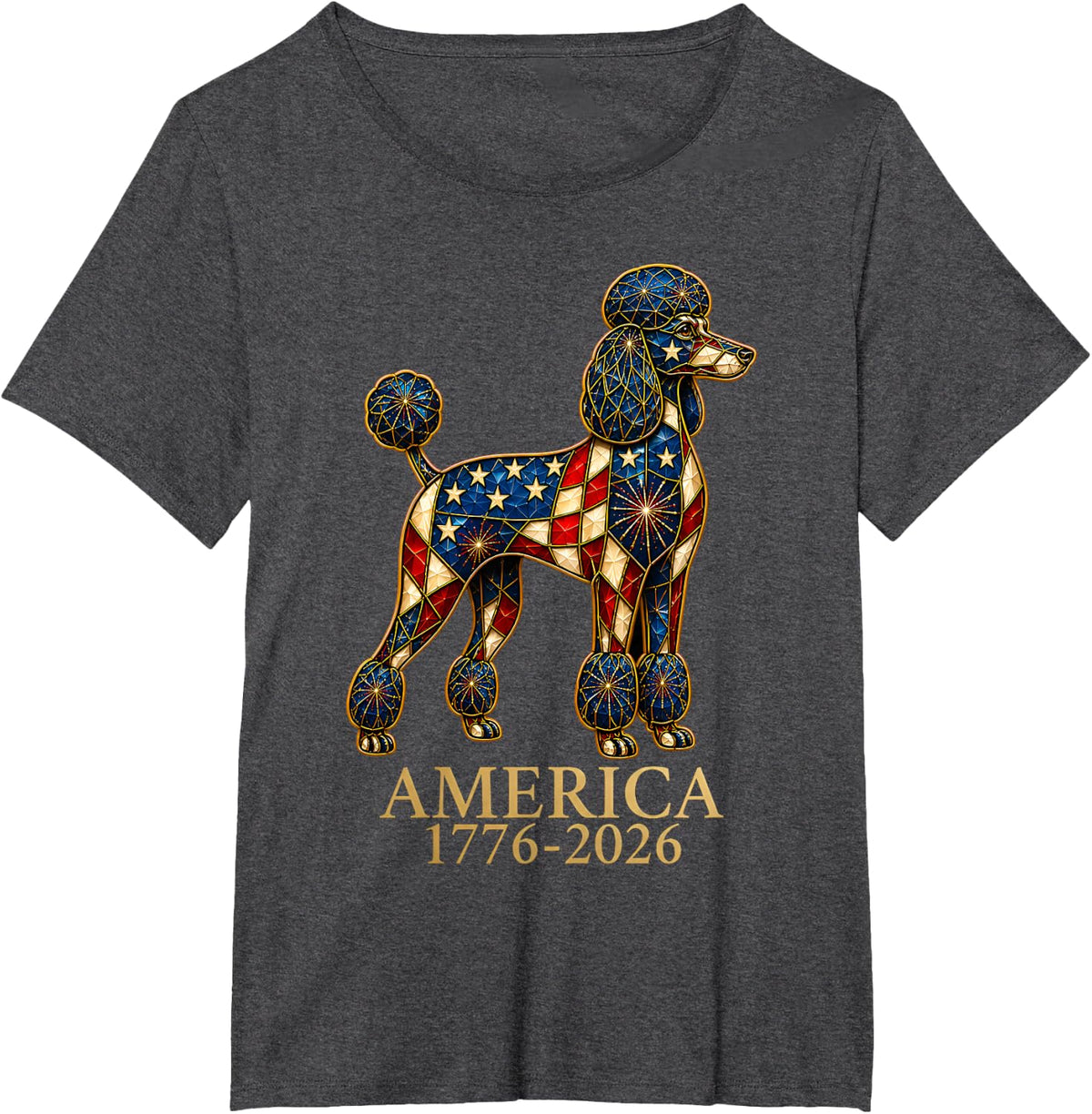 Poodle Dog Lover Mosaic America 1776-2026 4th of July T-Shirt - Dark Heather Grey