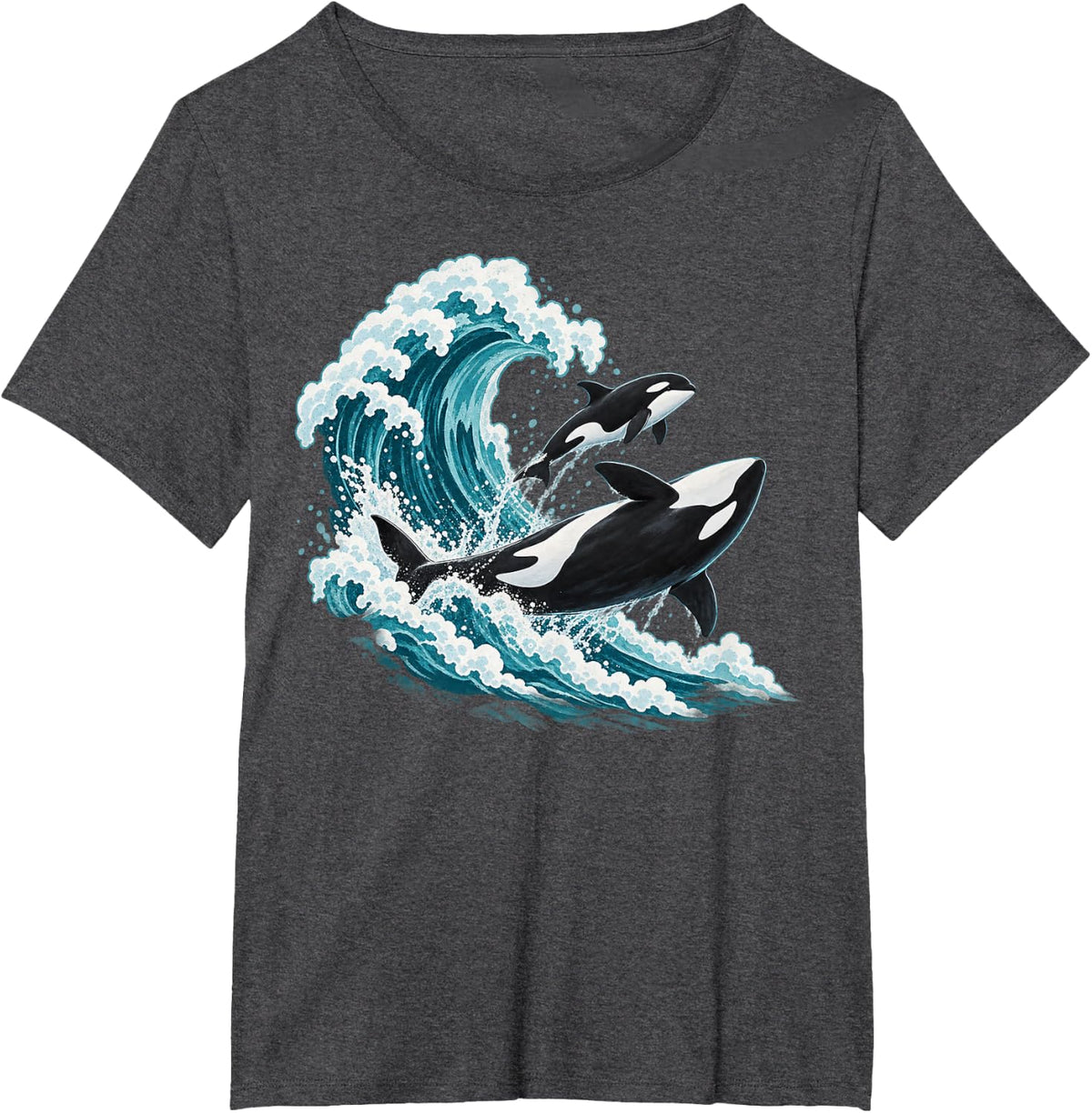Orca Killer Whale Breaching Ocean Wildlife T-Shirt - Dark Heather Grey