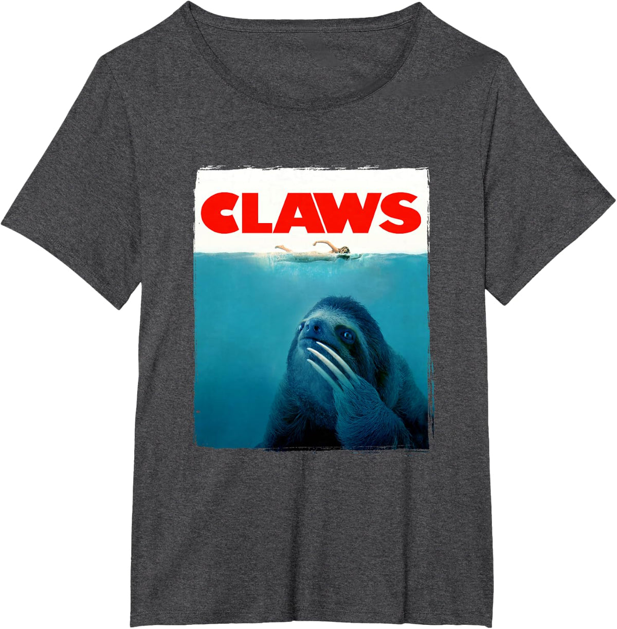 CLAWS Funny JAWS Parody Cute Sloth Attacking Like A Shark T-Shirt - Dark Heather Grey