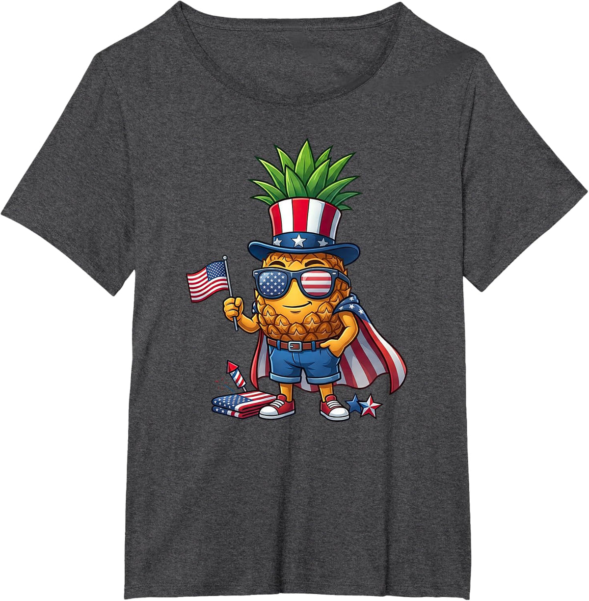Funny Pineapple American USA Flag Memorial Day 4th of July T-Shirt - Dark Heather Grey