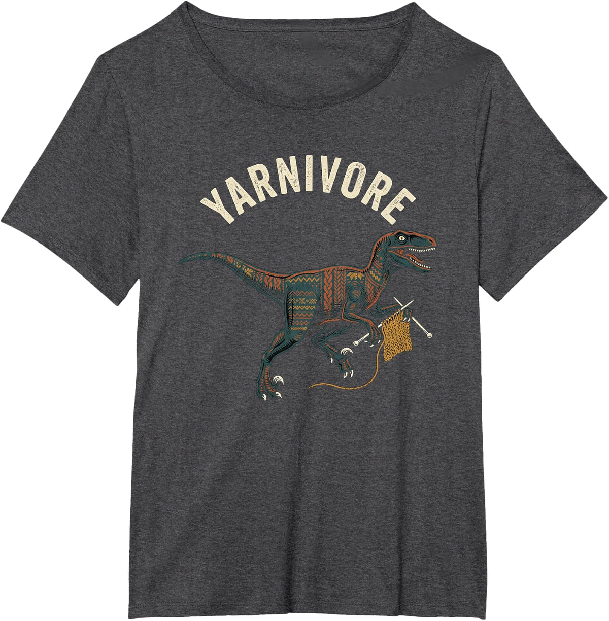 Knitting T-Rex Dinosaur Crochet Yarn Funny Yarnivore Knitter T-Shirt - Dark Heather Grey